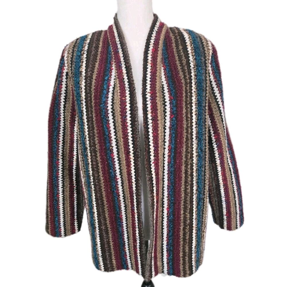Vintage Graff Californiawear Wool Blend Colorful Boho Hippy Knit Cardigan Sz 12